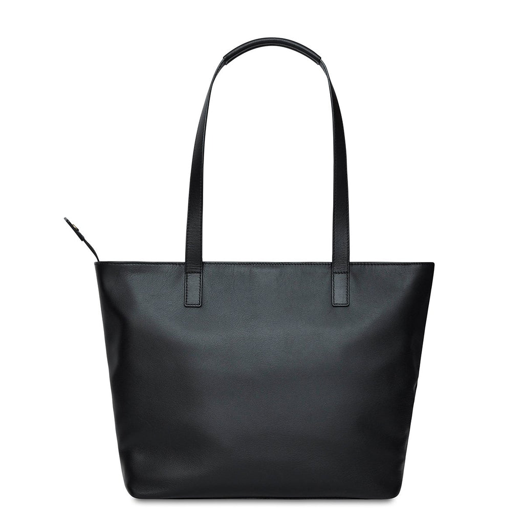 black leather laptop tote