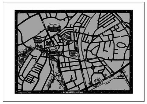 Enjoy Harrogate Map paper cut artwork in dark and light grey
