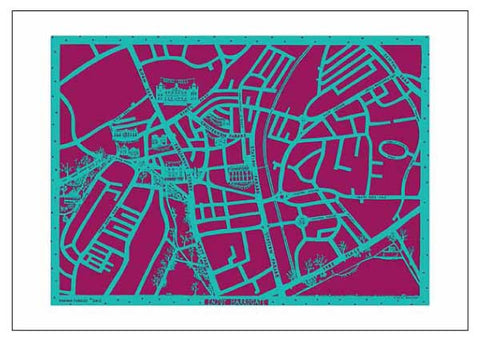 Enjoy Harrogate Map paper cut artwork in turquoise and burgundy