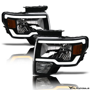 Alpha Owls 2009-2014 Ford F-150 (Excl. Models w/ factory Xenon) SQ Series Headlights (Crystal Headlights Black housing w/ Sequential Signal/LumenX Light Bar)