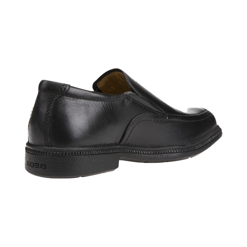 Black leather slip on school shoe