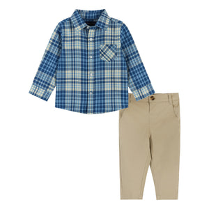 Two Piece Ultra Soft Button Down Set in Blue Plaid - Doodlebug's & Grow Children's Boutique