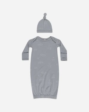 Bamboo Baby Gown + Hat in Clouds - Doodlebug's & Grow Children's Boutique