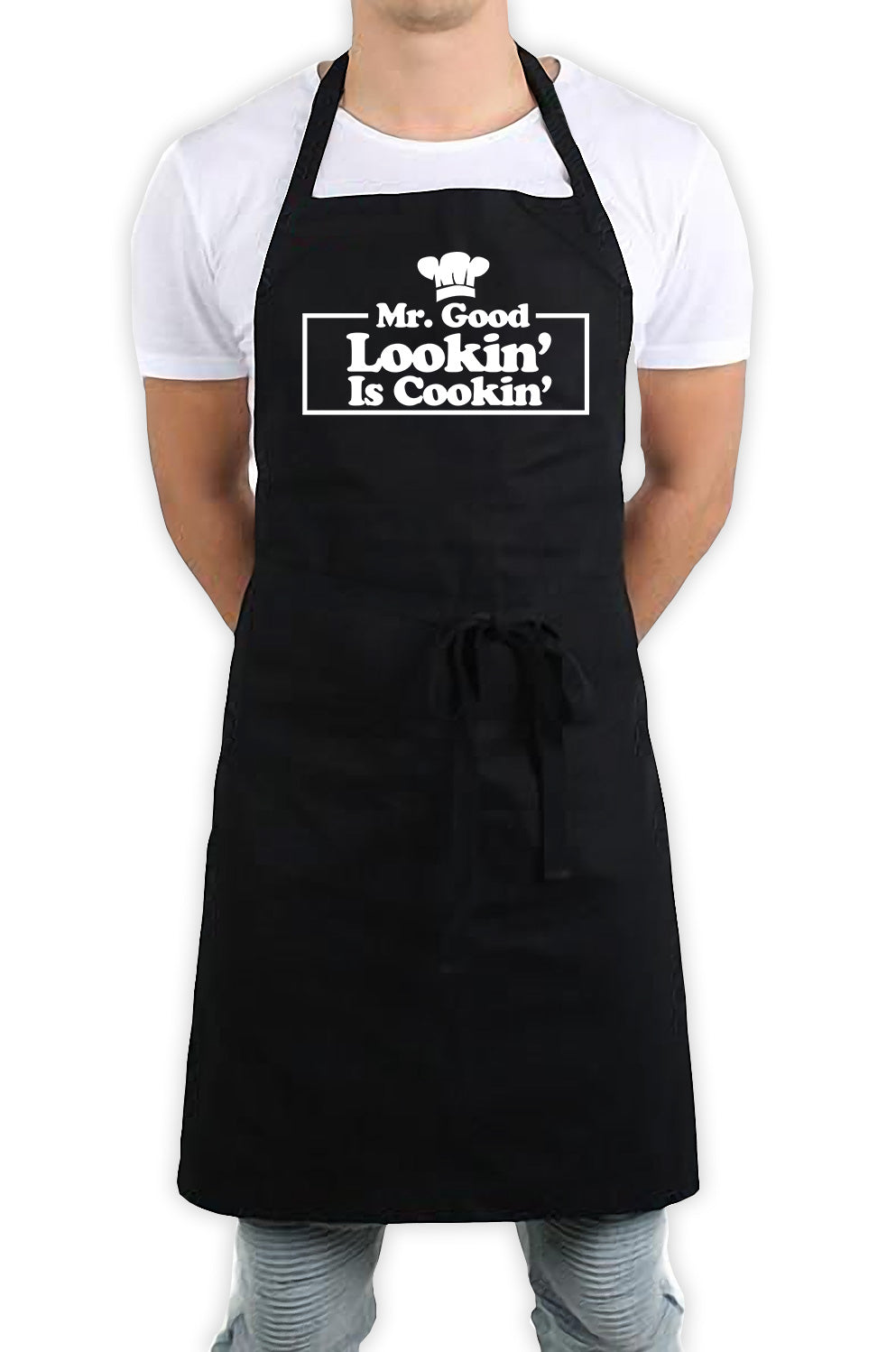 Mr Good Lookin Is Cookin Funny Kitchen BBQ Apron Black