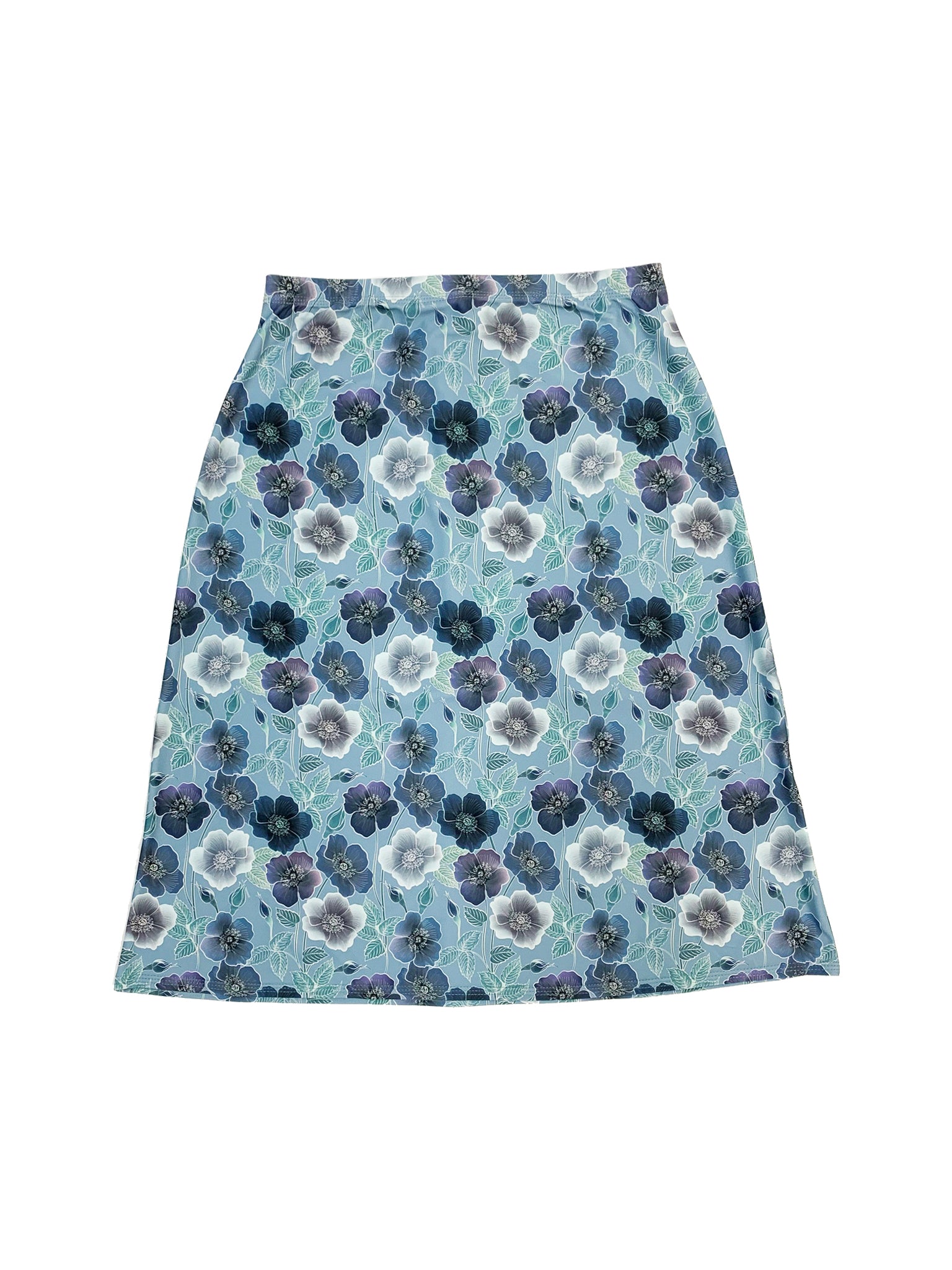 Blue Floral A-line Swim Skirt