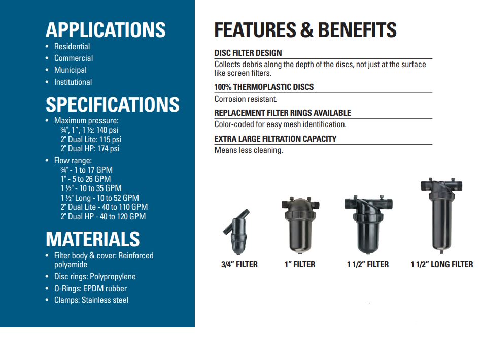 Netafim Manual Disc Filter Specifications