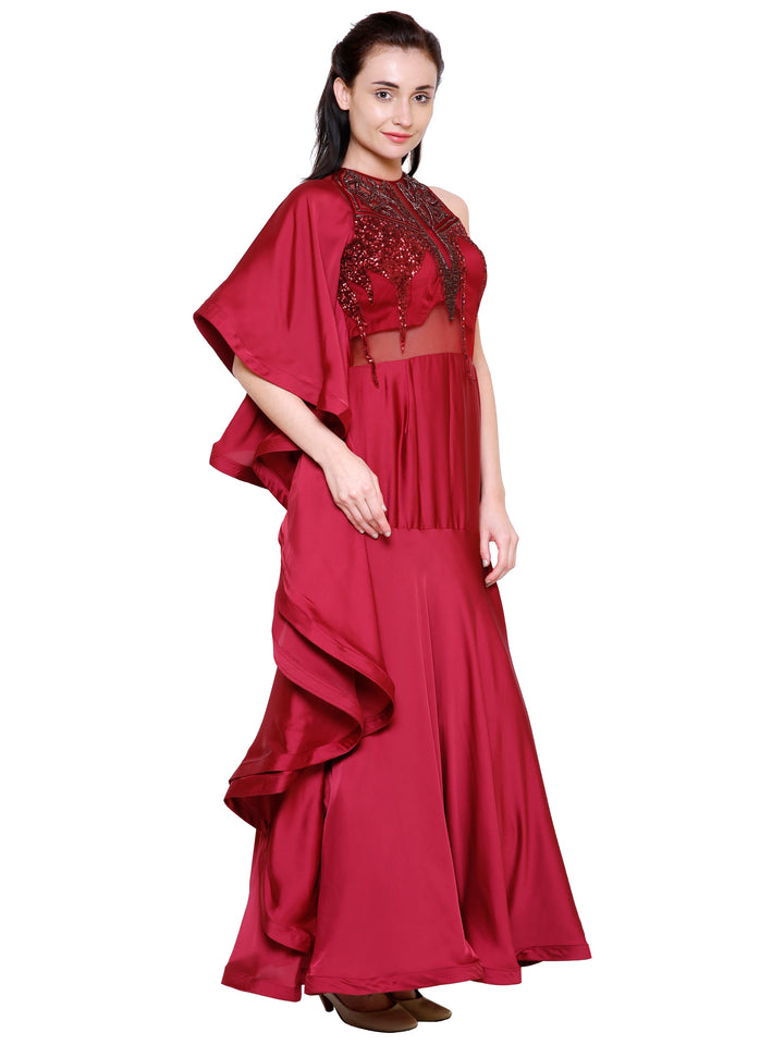 red indo western gown