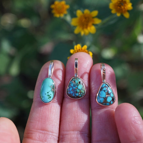 high grade turquoise pendants in 14 gold