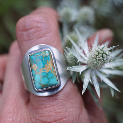 high grade royston turquoise saddle band ring