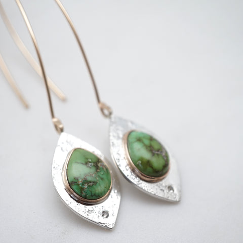 green turquoise teardrop earrings with sapphires