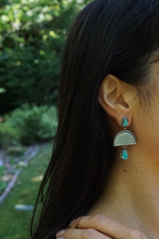 turquoise dangle earrings in the garden