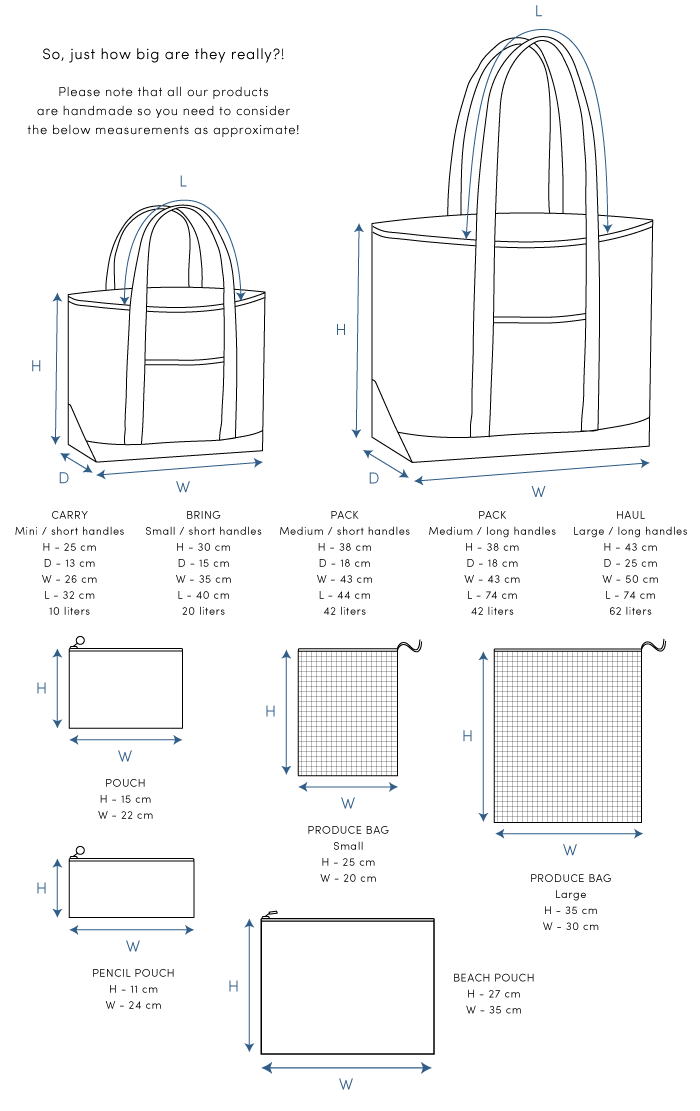 Tote Stories Size Chart