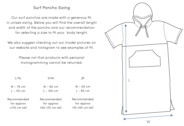 Size Chart Ponchos
