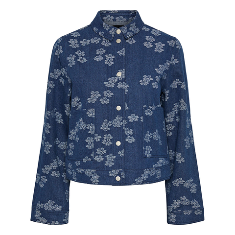 Autumn blouse denim shirt with blossom pattern