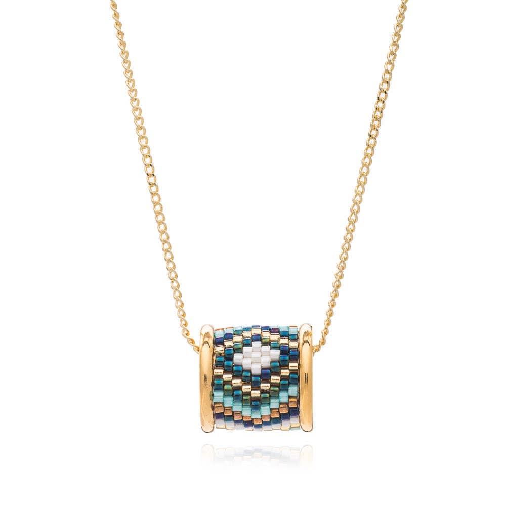 Totem Gold Barrel Necklace with Glass Bead Inlay: Tulum