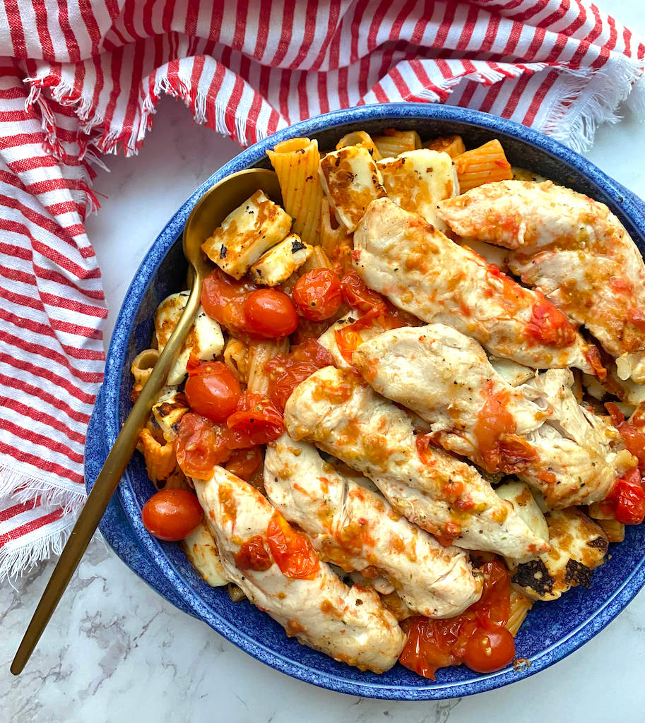 Halloumi Pasta with Chicken – Pat Cooks