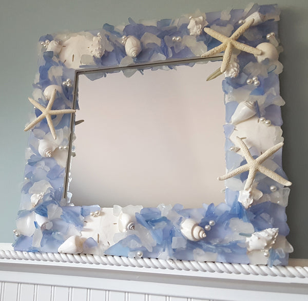 Sea Glass Mirror Beach Decor Nautical Seashell Beach Glass Mirror Seaglass Mirror