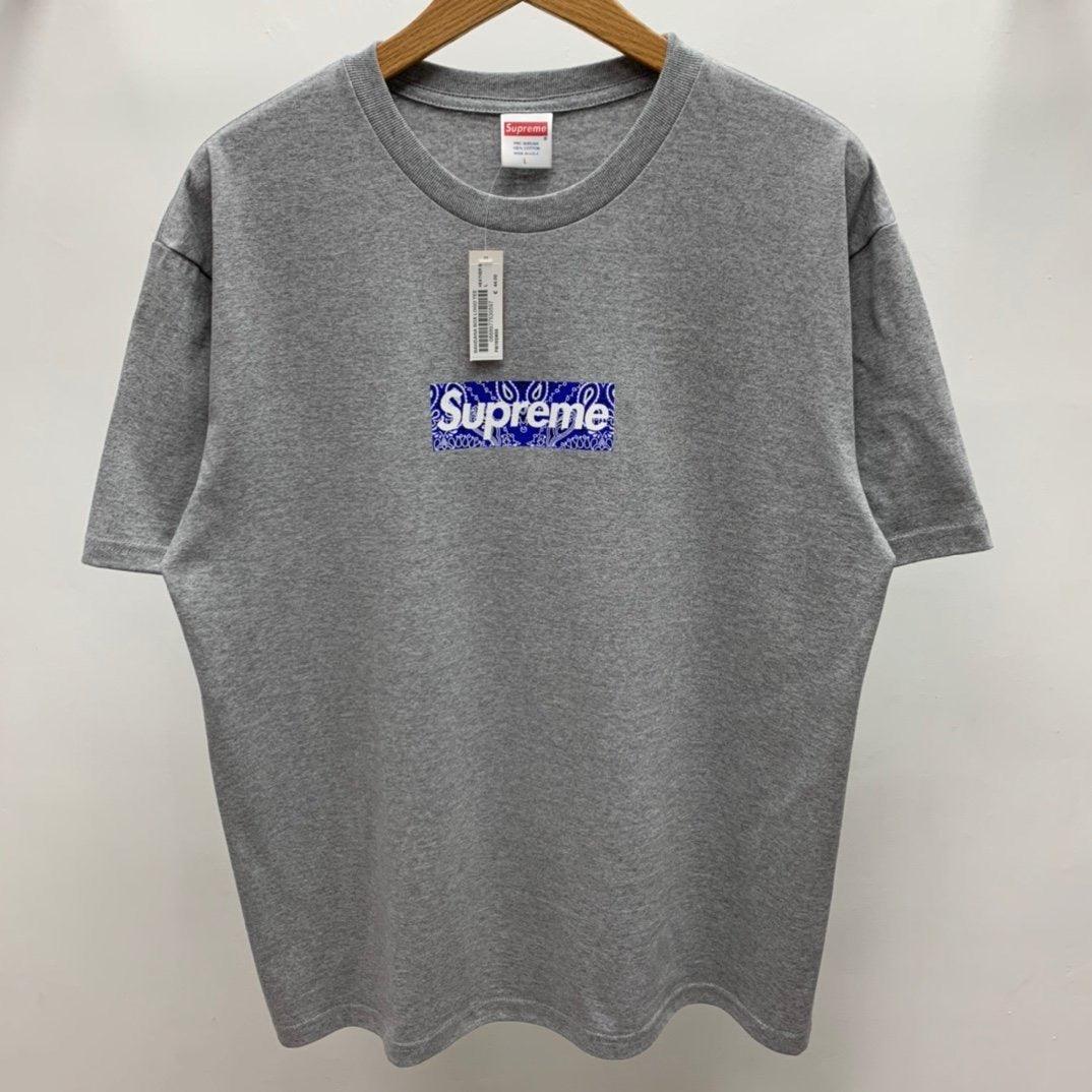 Supreme Bandana Box Logo T Shirt Grey/Blue - Hypedstreetgear