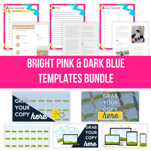 Bright Pink and Dark Blue Canva Template Bundle | Checklist | Notepages | eBooks | MockUps | Opt-Ins | Sales page mockups