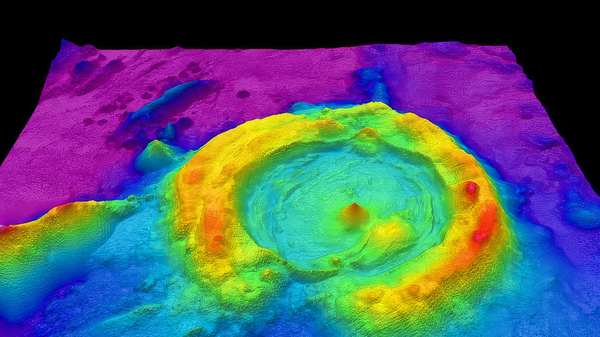 Airborne Lidar Bathymetric Technology-High-resolution multibeam lidar map showing spectacularly faulted and deformed seafloor geology, in shaded relief and coloured by depth