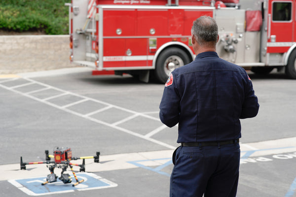 Pilot Josh Irvin (Fire Apparatus Engineer & Part 107 certified) flying the Matrice 350 RTK at Corona FD Headquarters.