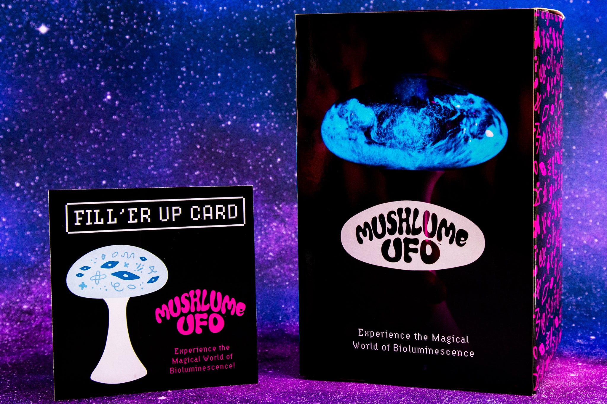 Mushlume UFO Gift Option with Fill'er Up Kit to redeem for bioluminescent algae and VitaminSea at a later date at no additional charge.
