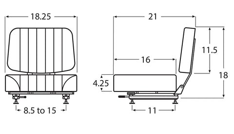 Wise Industrial 997198 Clark Style 2 Piece Universal Seat Assembly - Line Drawing