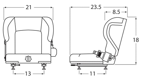 Wise Industrial WM1579 Toyota Style Suspension Seat Assembly w/ Retractable Belt - Line Drawing