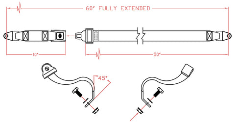 Wise Industrial WM698 60" Lap Belt - Line Drawing