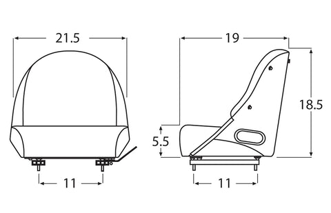 Wise Industrial WM748 Universal Pan Frame Bucket Seat - Line Drawing
