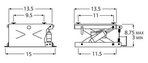 Wise Industrial WM914 Air Powered Seat Suspension - Line Drawing