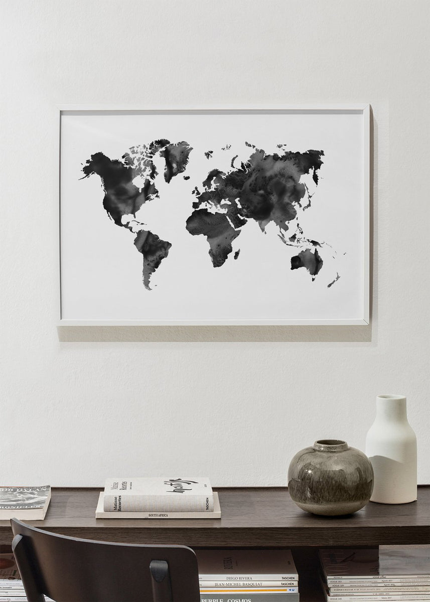 Cuadro del mapa del mundo en blanco y negro - Cuadros de ciudades y