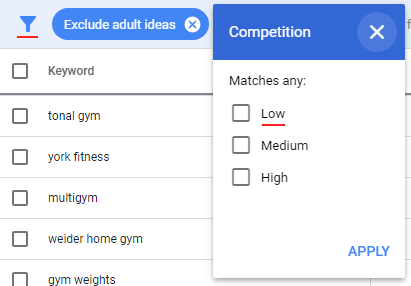 Competition keyword filter
