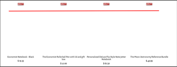 Screenshot: Example of collection page from 'The Economist' with empty alt attributes