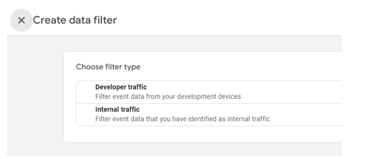 Google Analytics: Selecting 'Developer traffic' filter type