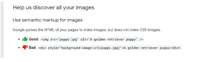 Comparison: Google indexing HTML images but not CSS images