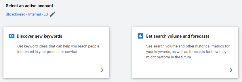 Keyword Planner welcome screen