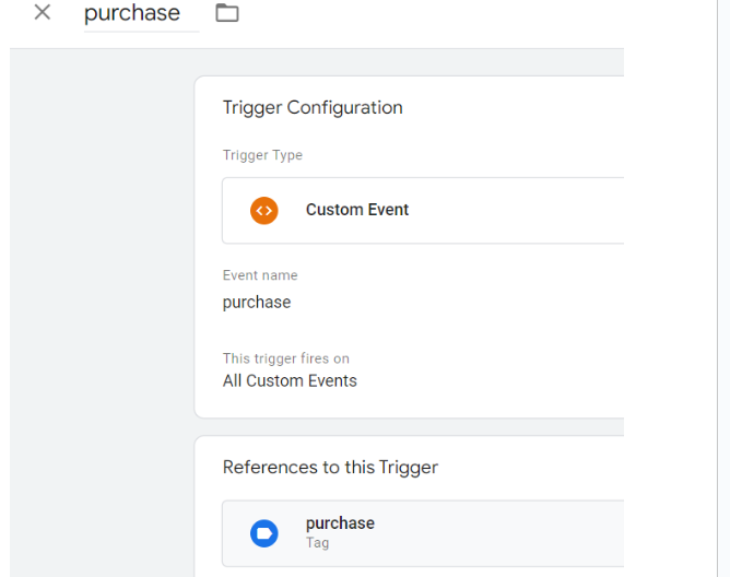 Purchase trigger set up screenshot