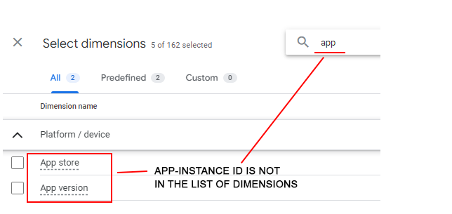 Selecting dimensions