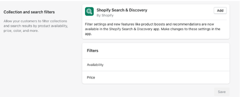 Screenshot of shopify Search & Discovery app