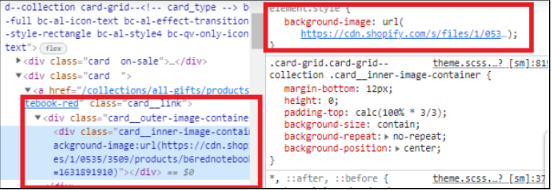 Screenshot: Example of image utilization on the site using background-image instead of img tag