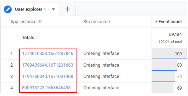 Screenshot displaying the Client ID format in the User Explorer report