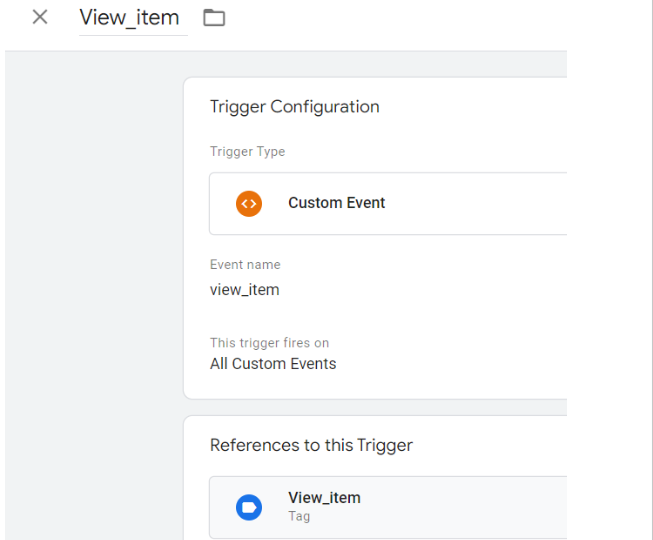 View item trigger set up screenshot