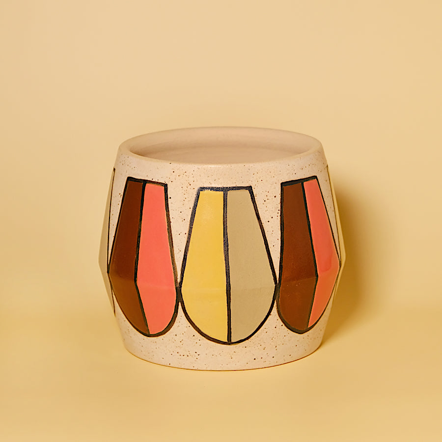 Glazed Stoneware Planter with Mid Century Pattern