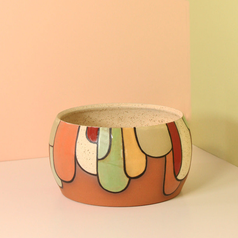 Glazed Stoneware Bowl with Drip Pattern (Second)