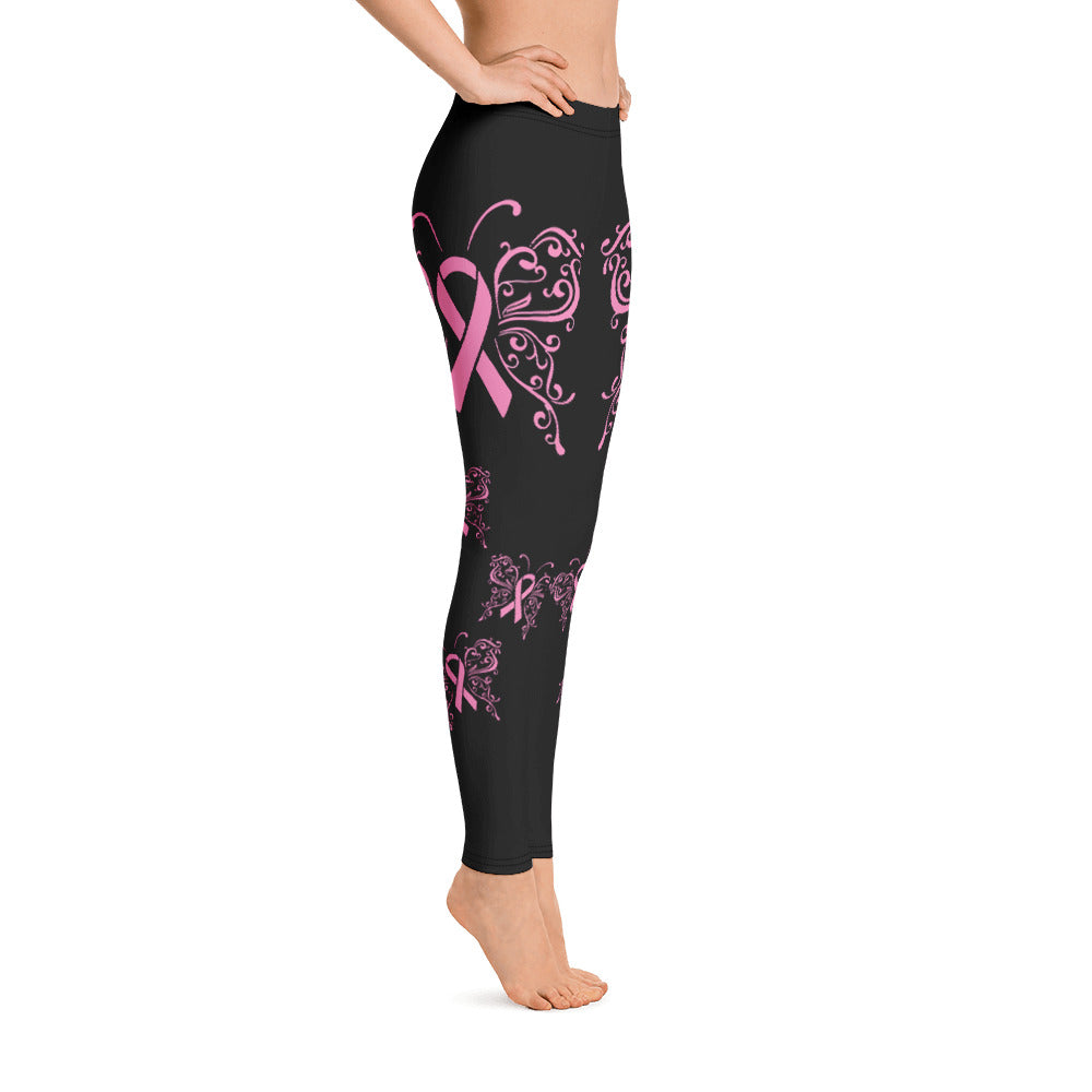 Breast Cancer Hope Butterfly Women's High Waisted Yoga Pants with