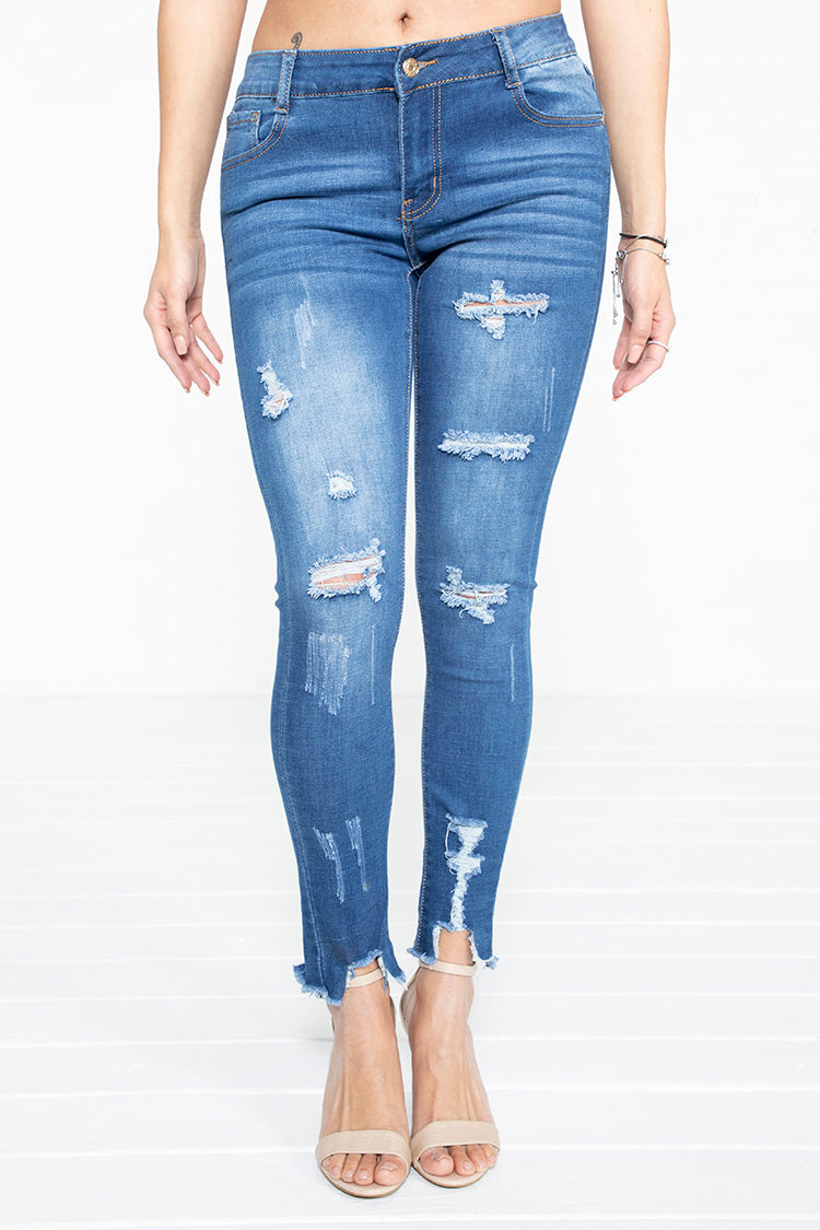 distressed mid rise jeans