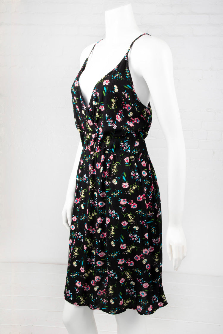 black floral spaghetti strap dress