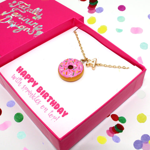 Cute Charm Jewelry for Women Pink Personalized Donut Necklace Handmade Gift