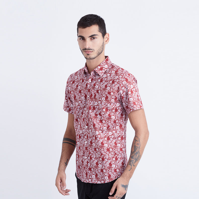 Floral Print 15 S/S Shirt - Red